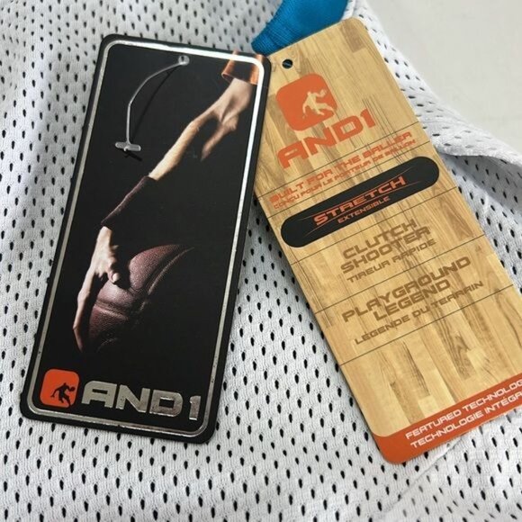 And1 Mens Basketball Tank Top 2XL White Mesh w/ Blue Trim - Picture 7 of 8